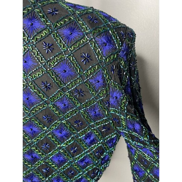 Lawrence Kazar Cardigan Beaded Sequin Vintage 80s Silk Womens Large Purple - Picture 3 of 5